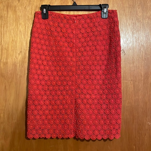 •CYNTHIA ROWLEY•TOMATO GEOMETRIC CROCHET PATTERN 100% LINED PENCIL SKIRT SIZE 2 - Picture 2 of 9
